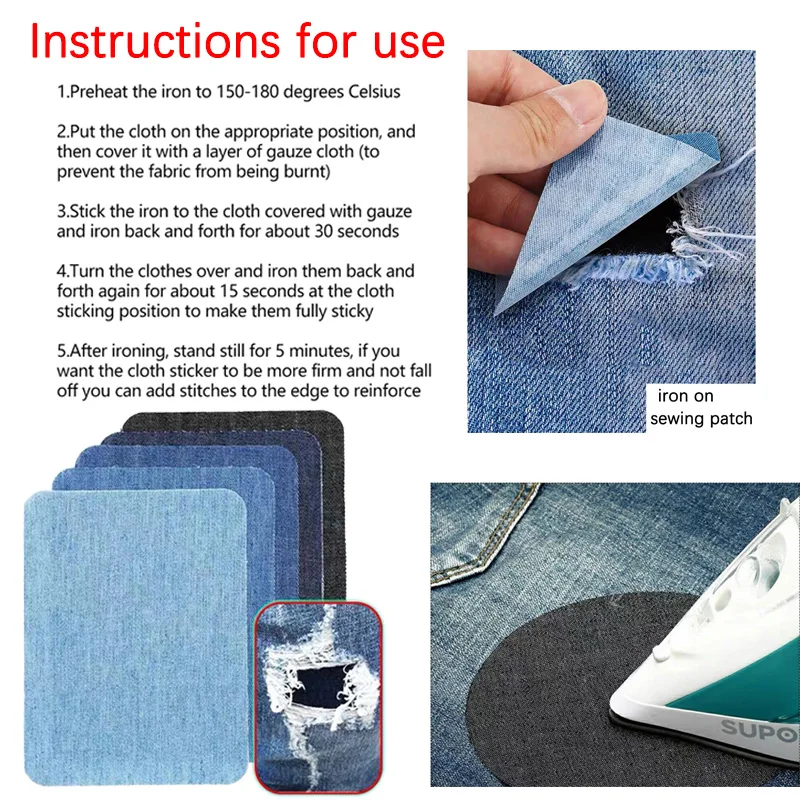 Prajna, 2 uds., parches para planchar DIY para ropa, pantalones vaqueros, tela de reparación autoadhesiva, parche de reparación de tela de costura para ropa del hogar DIY - imagen 4