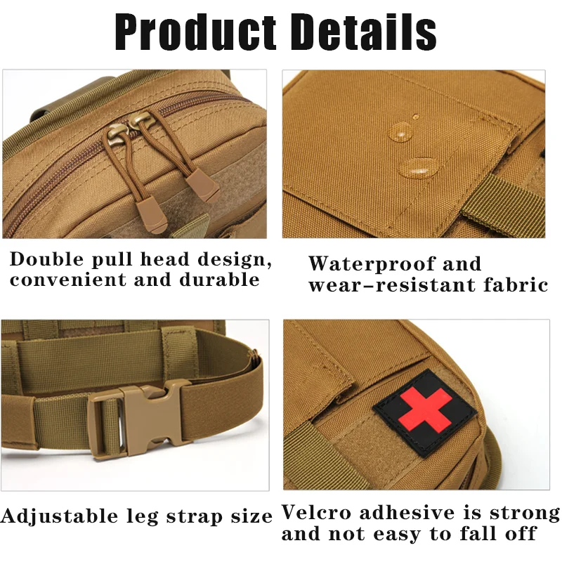 Bolsas tácticas de emergencia para pierna para hombre, riñonera médica Edc Molle para deportes al aire libre, ciclismo, Camping, caza, senderismo, Militar - imagen 2