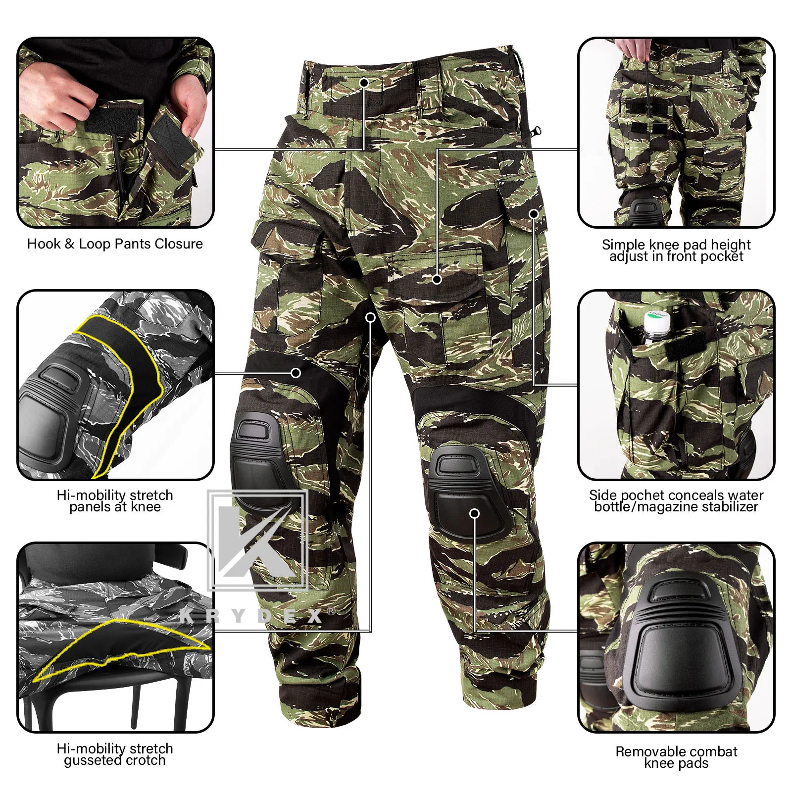 KRYDEX-uniforme de combate de camuflaje, ropa de caza, senderismo, camisa táctica y pantalones, Kit de traje, camuflaje a rayas de tigre - imagen 2