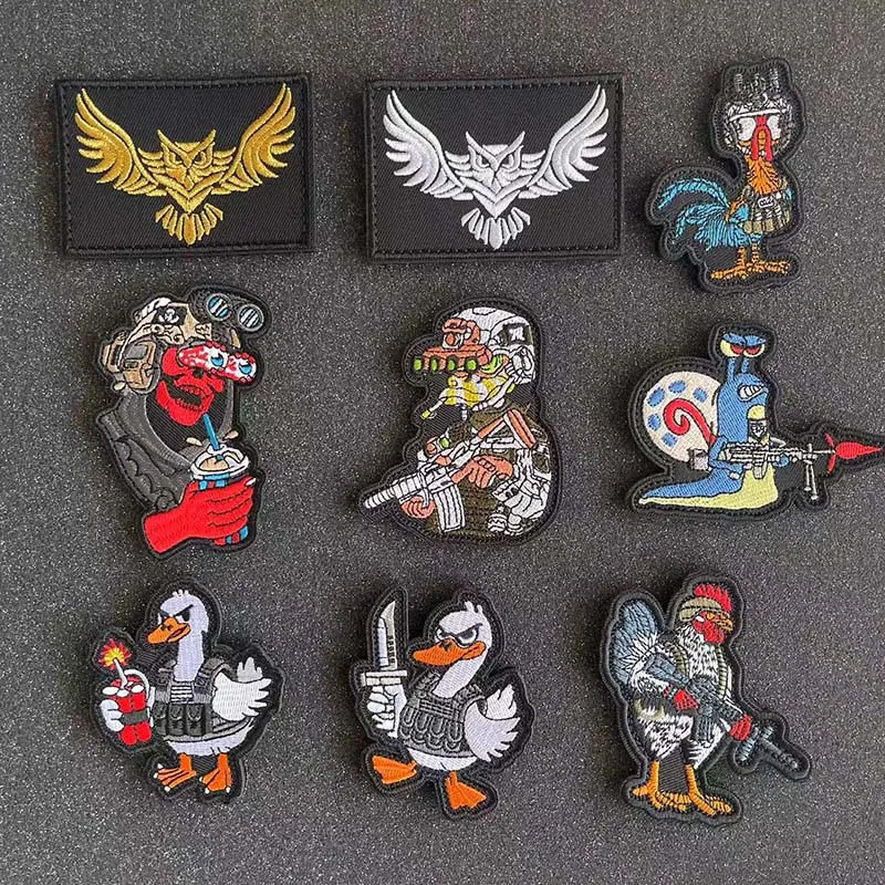 Parches bordados con apliques de ropa, emblema de moral táctica, búho, gallo, pato, caracol, insignia militar de animales para mochila, sombrero - imagen 3