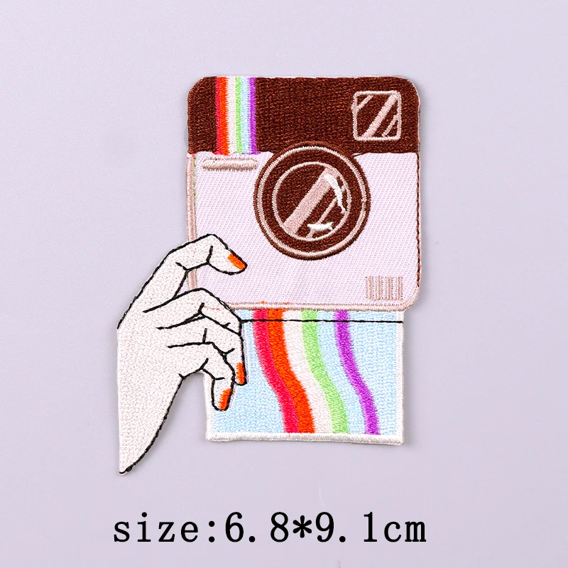 Parche bordado de cinta de casete, parches para planchar para ropa, parches termoadhesivos para ropa, parche de Radio para cámara, insignia de bucle de gancho - imagen 3