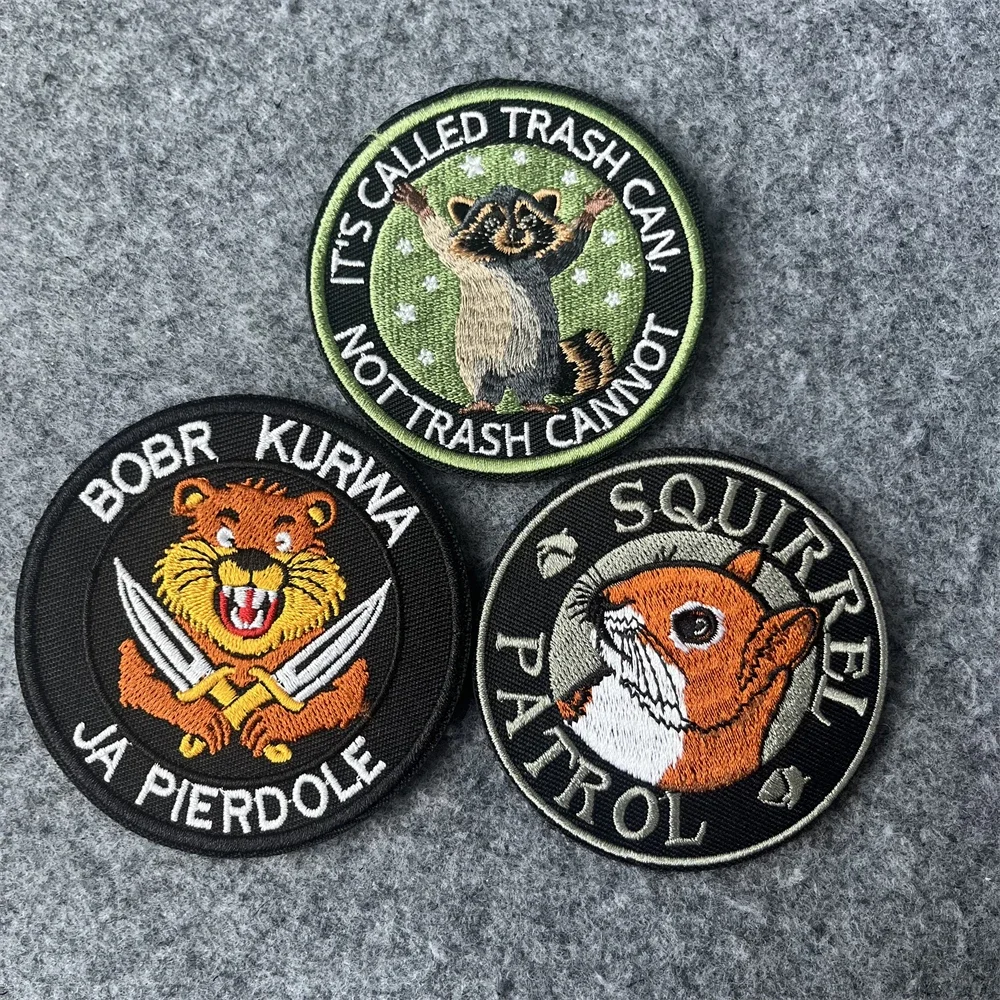 Parches de ardilla y castor, insignia de moral táctica, brazalete militar, parches de gancho y bucle bordados para ropa, pegatina para mochila