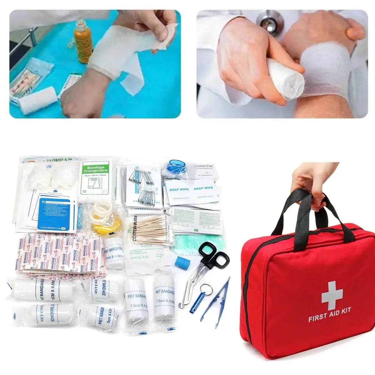 Botiquín de primeros auxilios multiusos, suministros médicos de emergencia, bolsa médica portátil para senderismo al aire libre, Camping y más, 152 Uds. - imagen 5