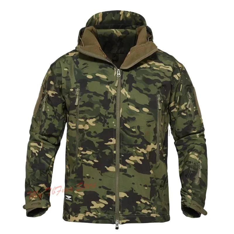 Chaqueta de lana de concha suave de piel de tiburón para hombre, abrigo táctico de combate, sudadera de camuflaje alemana Flecktarn, chaqueta Softshell impermeable a prueba de viento - imagen 4