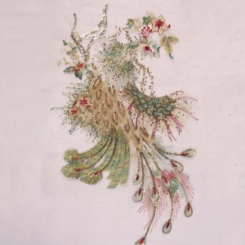 Apliques de tela de encaje de flores de lentejuelas 3d, parches para coser, pegatinas de ropa bordadas de pavo real, suministros de costura DIY para vestido, 53x28CM - imagen 5