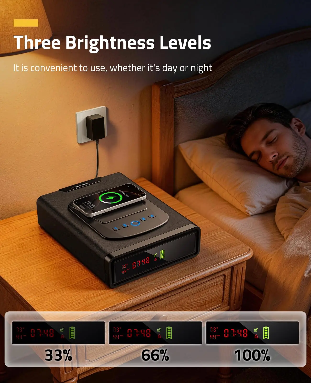 Caja fuerte biométrica con huella y carga inalámbrica LED ajustable - imagen 2