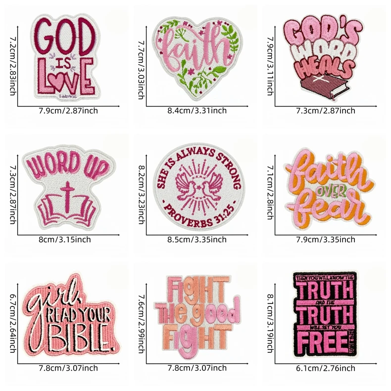 10 unids/lote parche de estilo rosa de dibujos animados parches bordados de Jesús para ropa parches para planchar para ropa parche de letras insignias para coser - imagen 3