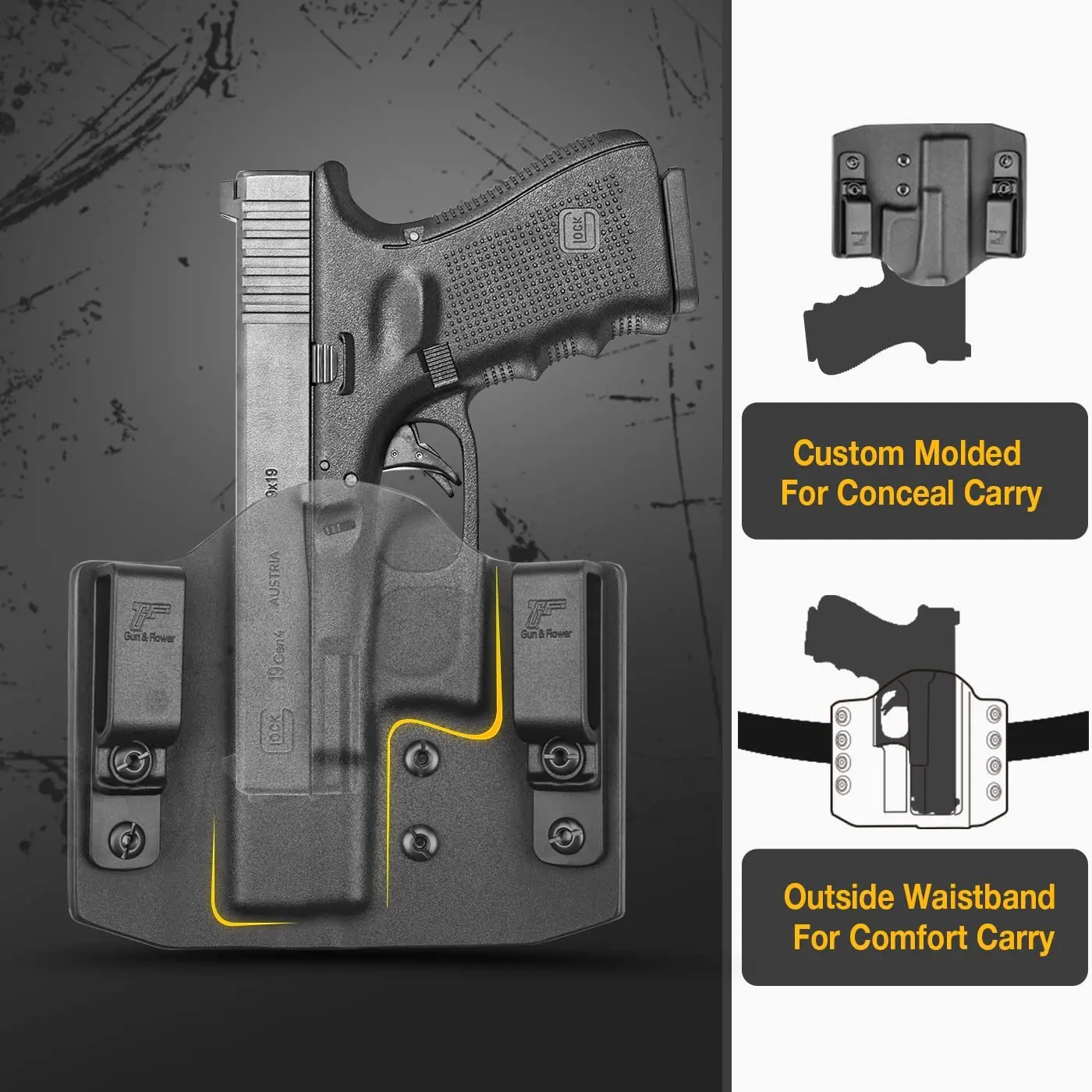Funda de mano derecha o izquierda para Glock 19, 19X, 23, 32, 44, 45(Gen1-5), de dibujo rápido, OWB Kydex - imagen 4