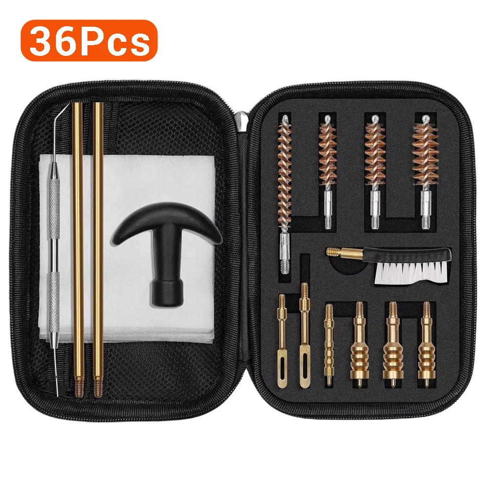 36 Uds Kit de limpieza de pistola Universal cepillos de limpieza de pistola Rifle 9mm.22.357.38.40.45 cepillos de bronce herramientas de limpieza de pistola