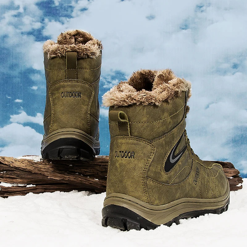 HIKEUP-Botas de nieve militares para hombre, calzado táctico de cuero genuino, para caza, senderismo, Invierno - imagen 3