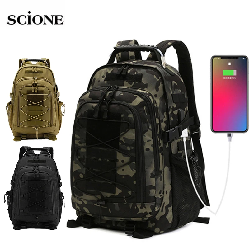 Mochila táctica militar con USB, morral de asalto Molle 3P para exteriores, viaje, senderismo, Camping, caza, escalada, portátil, XA3A, 50L - imagen 2