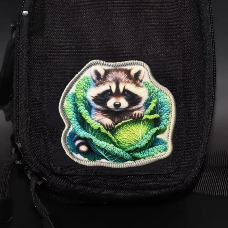 Parche Táctico de Moral con Diseño de Mapache en Repollo, Insignia Impresa con Velcro para Mochila, Decoración de Ropa, Accesorio, Adhesivo, Brazalete
