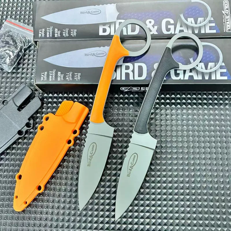 Cuchillo recto de acero frío para exteriores, cuchillo de campo de supervivencia de una pieza con funda K, cuchillo pequeño portátil, cuchillo de fruta afilado