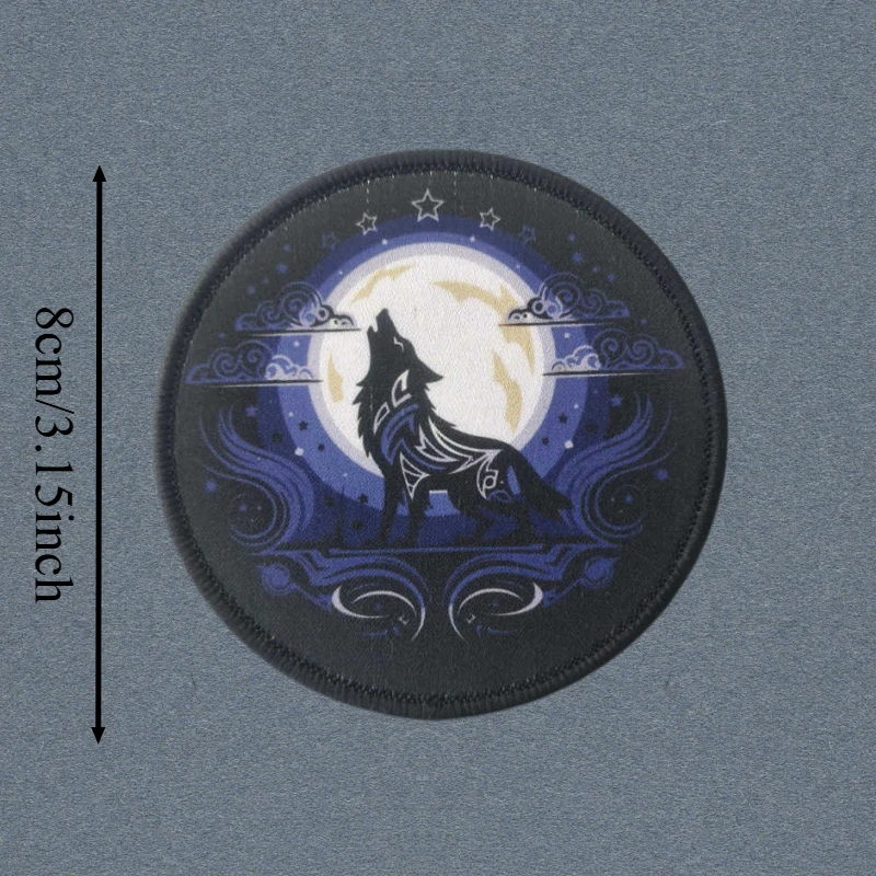 Parche con estampado de lobo y Luna rugiente, chaleco táctico, insignia de moral con gancho y bucle, pegatinas decorativas para mochila, parches para brazalete para ropa - imagen 3
