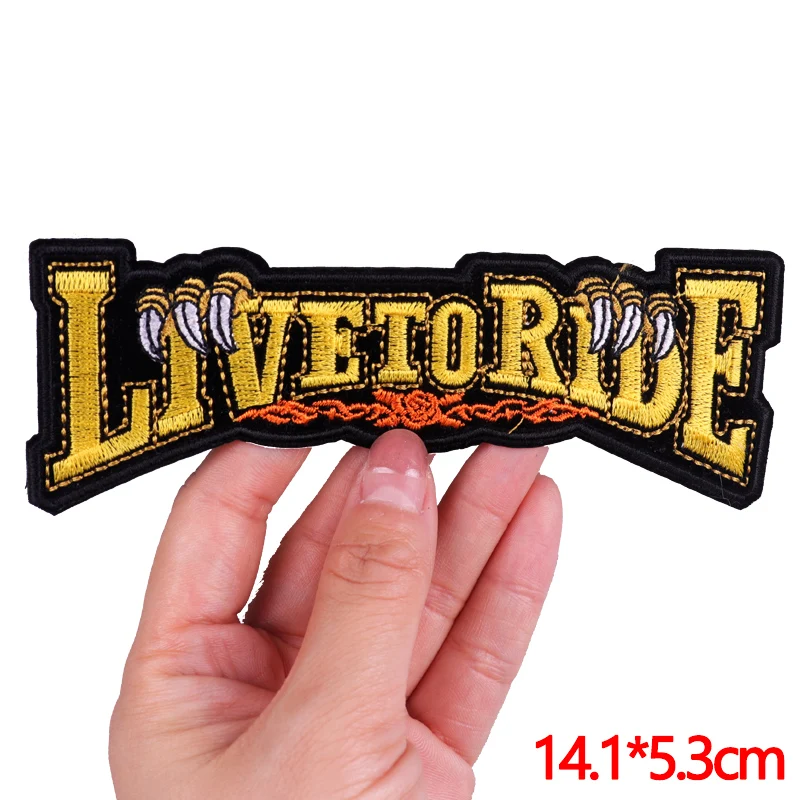 Parche Live To Ride para motociclista, parches bordados para ropa, parches termoadhesivos para ropa, parche de llama de calavera Punk - imagen 3