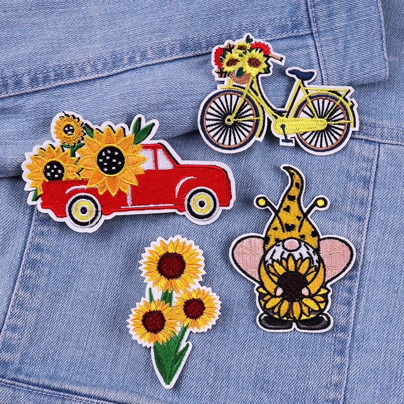 Parche de margaritas y flores de girasol, parche divertido de abeja para planchar en la ropa, parches de dibujos animados en la ropa, coser, decorar, bricolaje - imagen 3