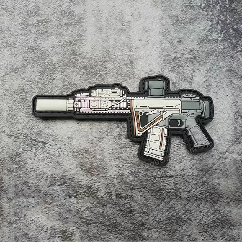 Parches para Rifle armado de PVC 3D, pistola de asalto de francotirador, brazalete de carbono, insignia táctica de habilidad Barrett para bolsa de ropa, versión Q SR25 M416 - imagen 4