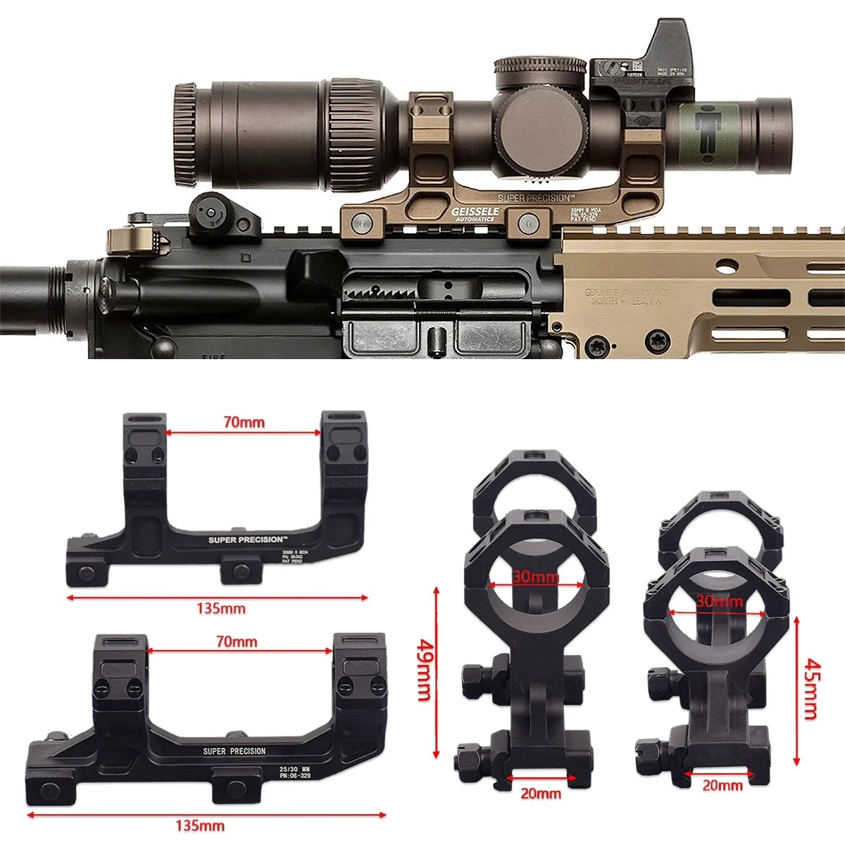 Soporte elevador de mira de punto rojo ROF-90/45 RM para GEISSELE SUPER PRECISION 25,4/30mm anillo de montaje para Rifle AR15 M4 M16 - imagen 5