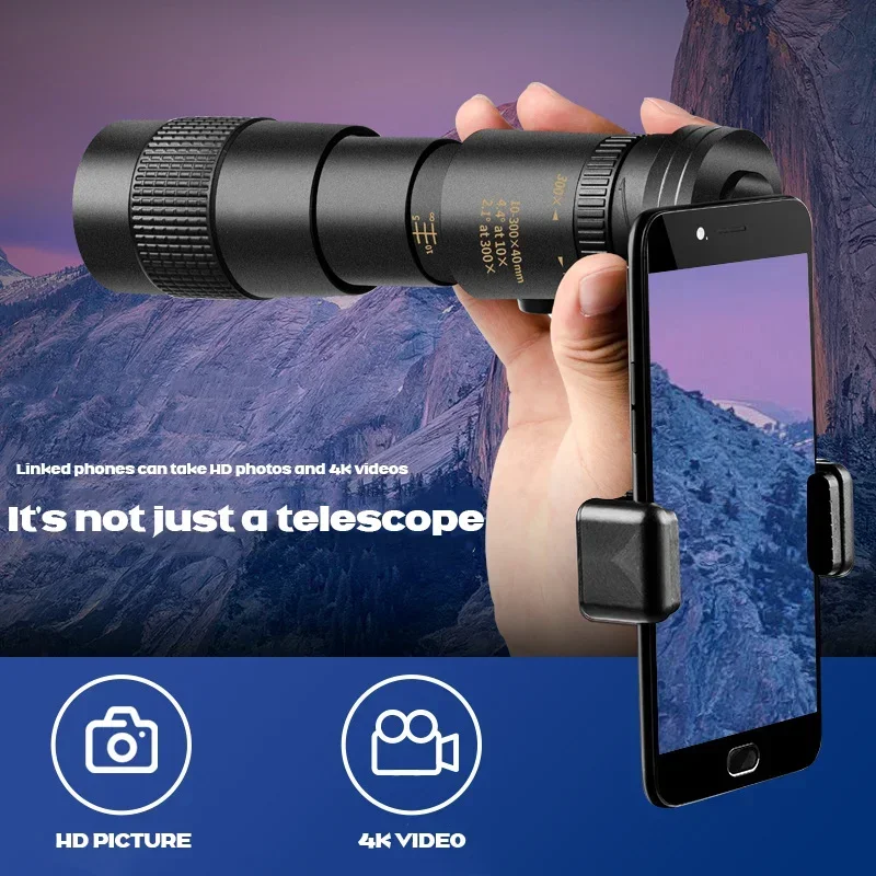 Binoculares potentes con Zoom 10-300X, Metal HD Bak4, telescopio profesional portátil de calidad de largo alcance, Monocular para caza - imagen 3
