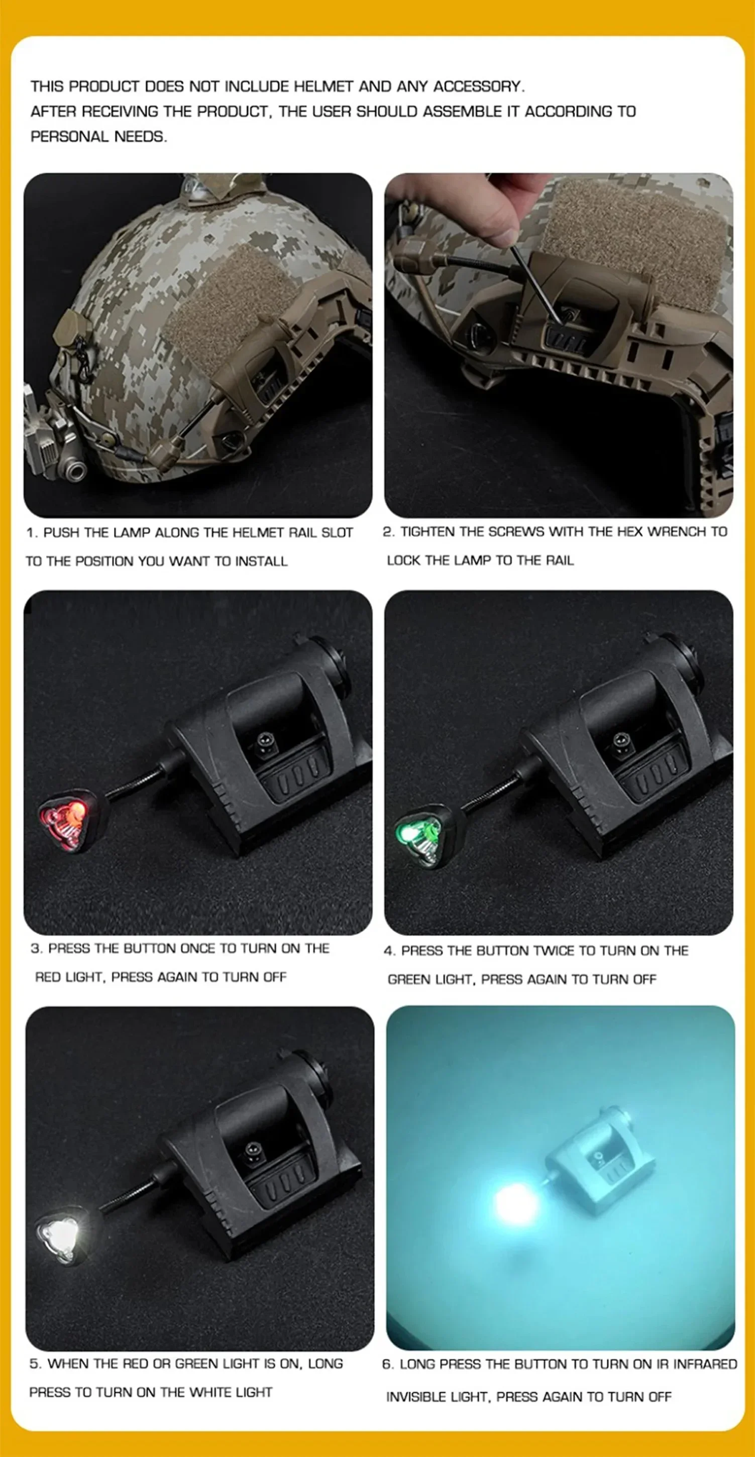 Luz táctica para casco MPLS CHARGE, 4 modos, verde, rojo, IR, lámpara láser para casco, ahorro de energía, caza, Airsoft, linterna para casco militar - imagen 4