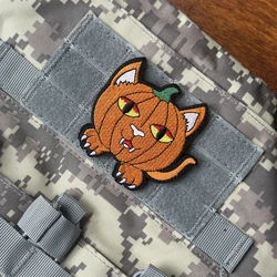 Parche táctico Chevron Morale "Orange Pumpkin Cat", parches militares bordados con gancho y bucle para ropa, pegatina para mochila