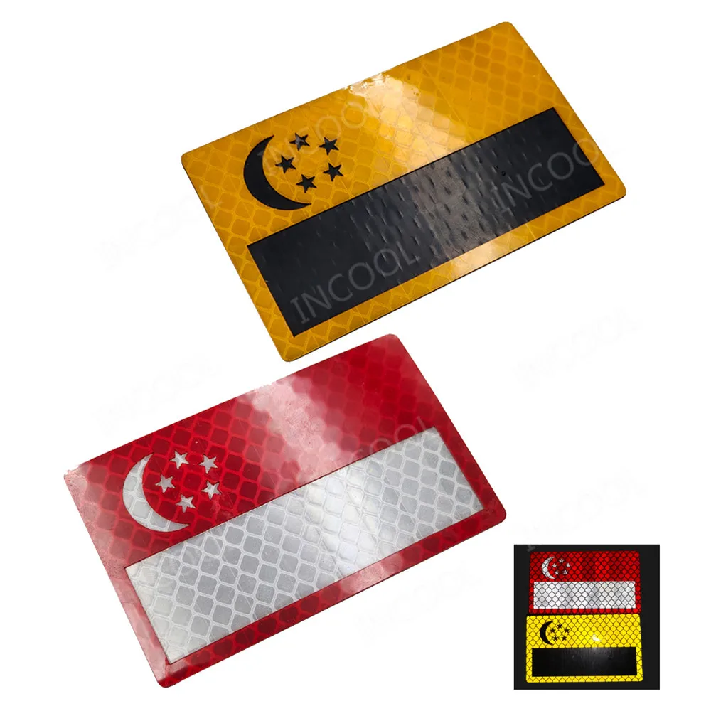 Parches bordados de bandera infrarrojos reflectantes de Singapur, que brillan en la oscuridad - imagen 5