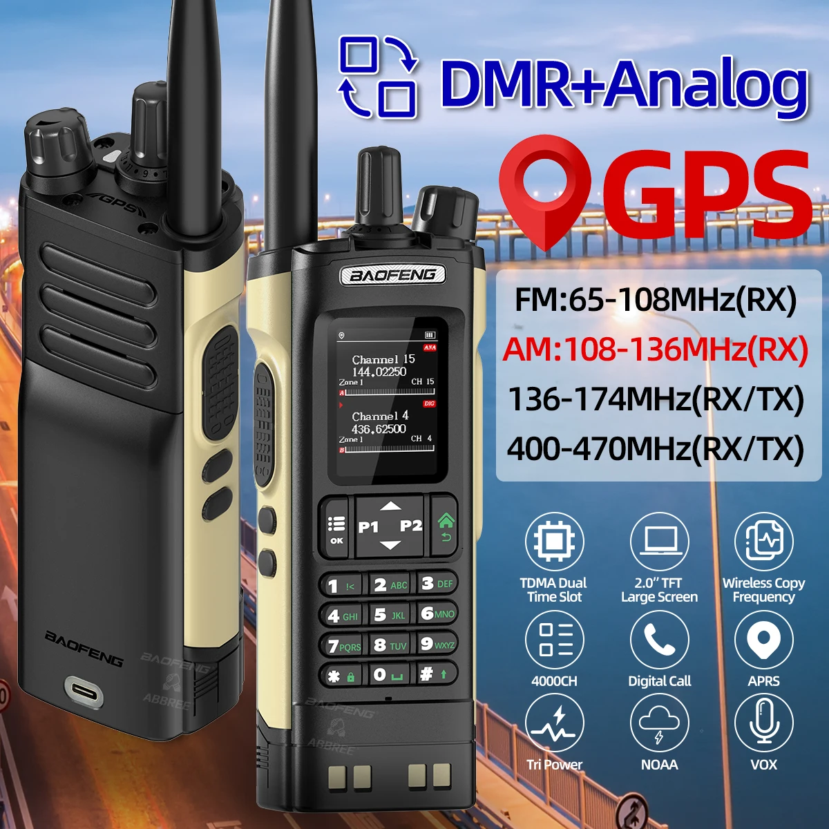 Baofeng DMR DM-32 Walkie Talkie Digital GPS modo Dual analógico TDMA ranura de tiempo Dual 4000CH banda aérea APRS Radioaficionado bidireccional DM-1701 - imagen 2