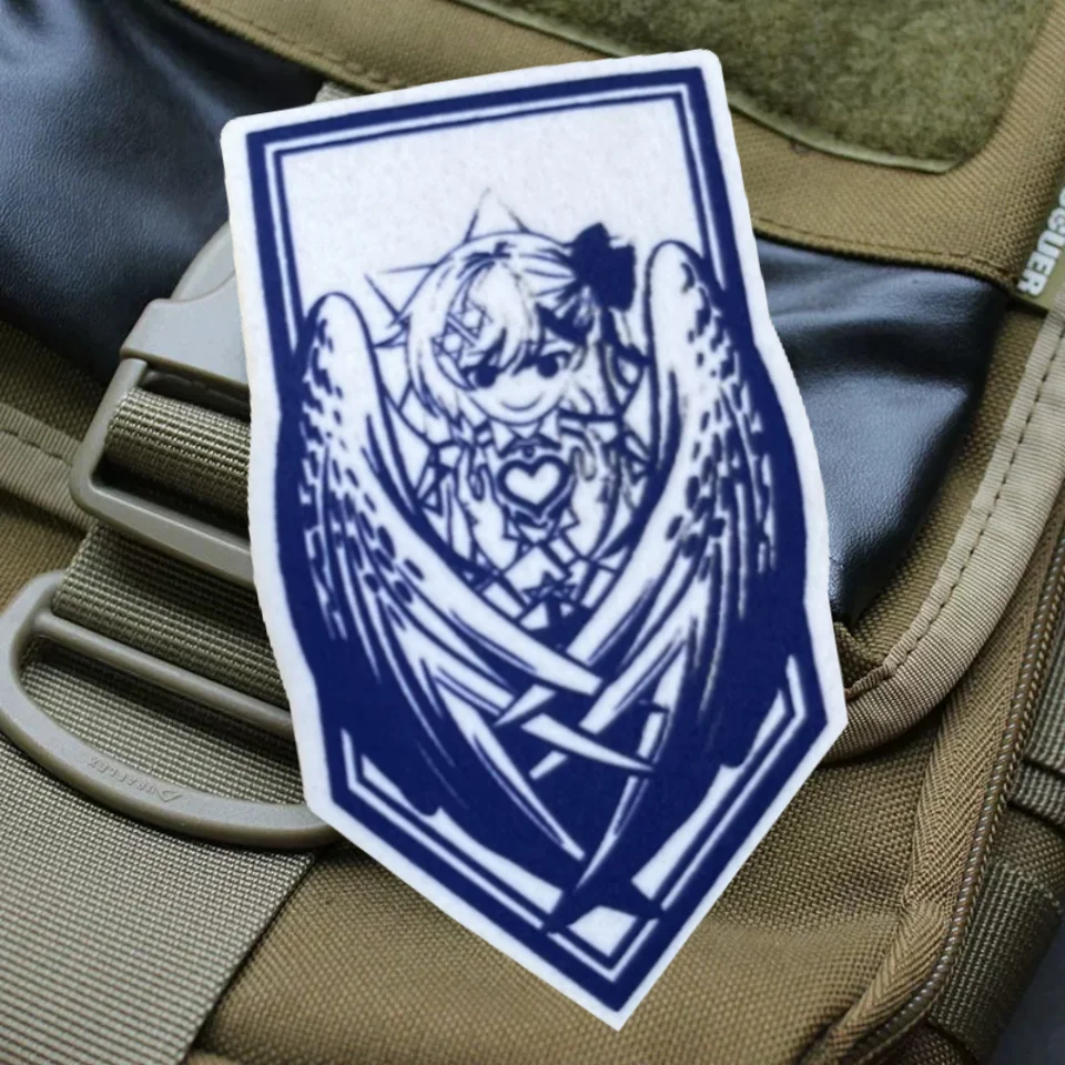 Insignia de moral de chica Ángel de Anime, parche de gancho y bucle con impresión táctica Chevron para ropa, brazalete del ejército militar, pegatinas para mochila - imagen 2