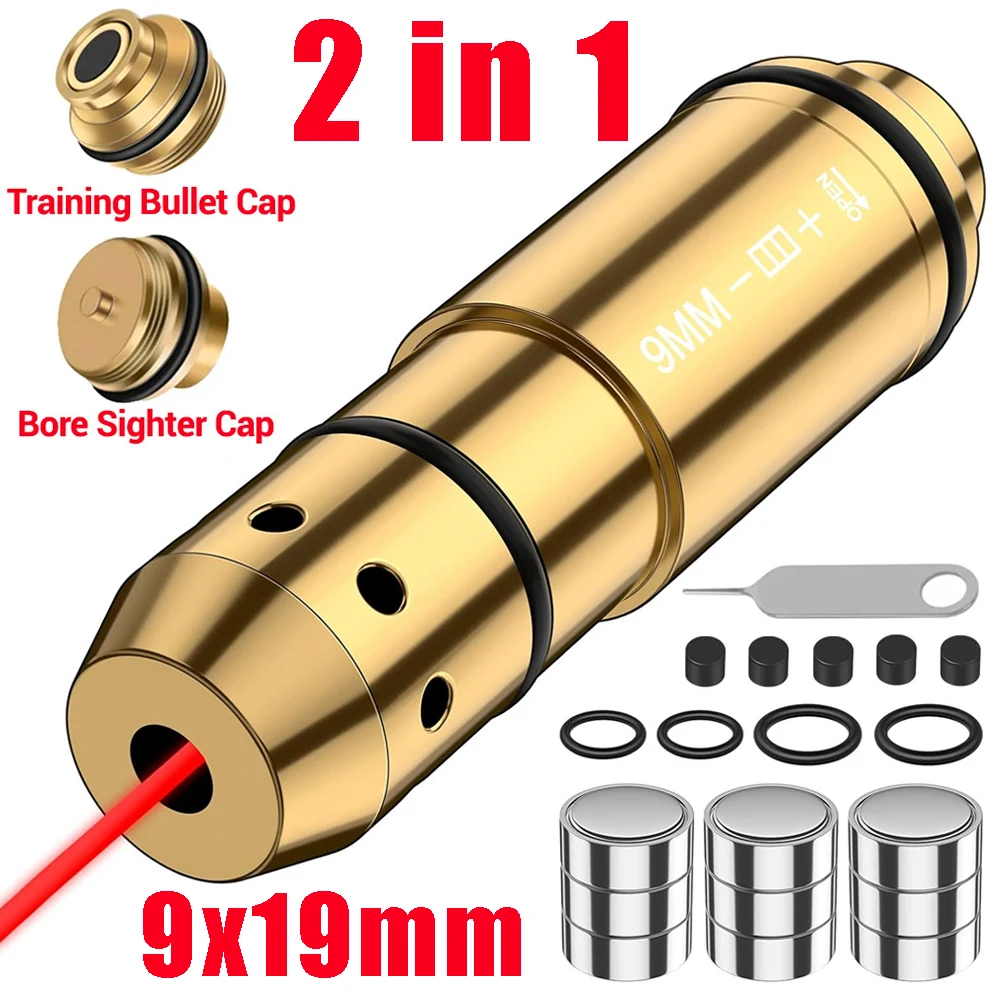 Sistema de entrenamiento de fuego seco de 9x19 mm Cartucho de entrenamiento láser 2 en 1 Vista de orificio láser de 9 mm para práctica de disparo y entrenamiento de fuego seco