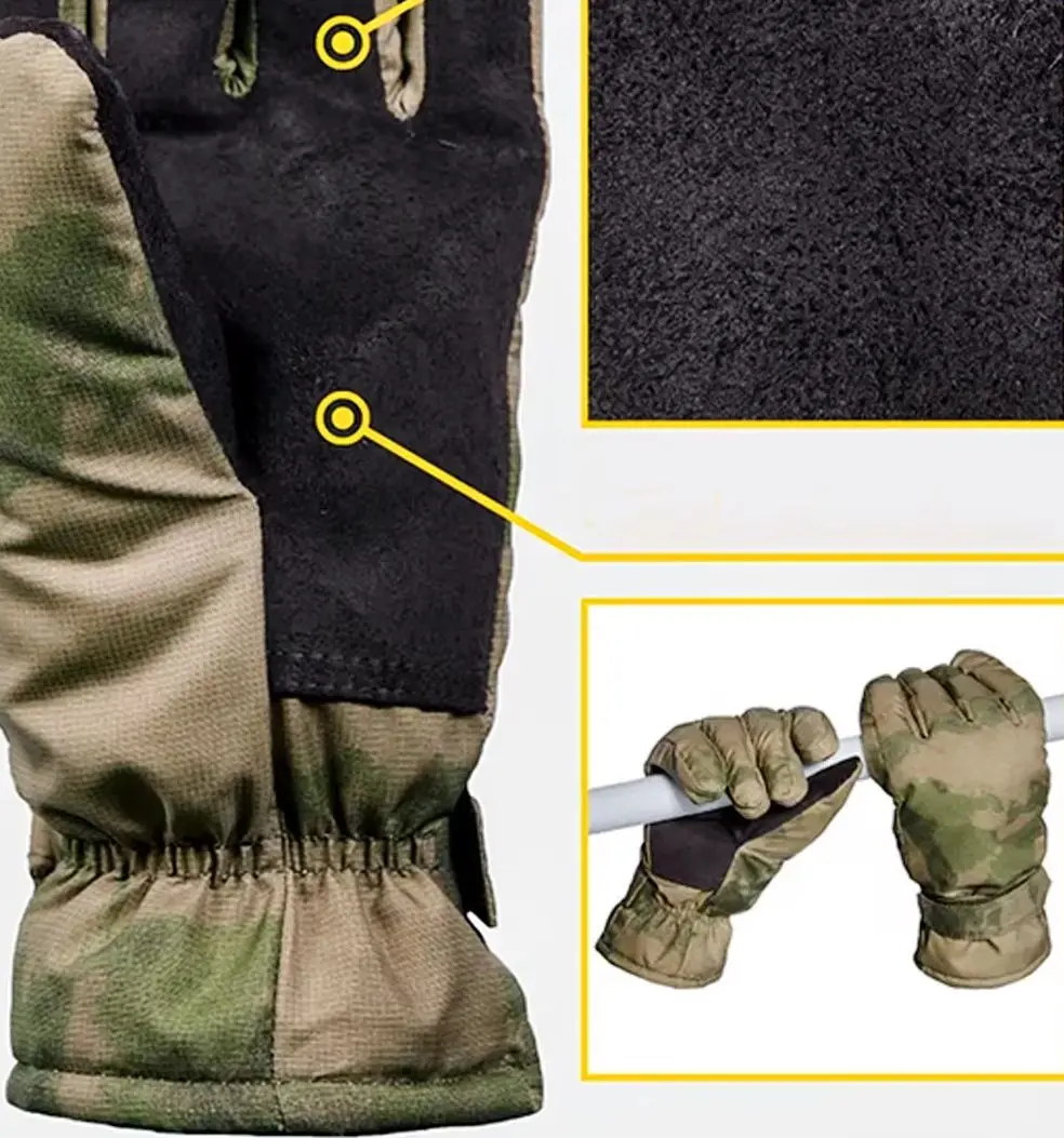 Guantes de trabajo tácticos de cinco dedos resistentes con aislamiento de invierno de camuflaje de ruinas rusas para protección de manos