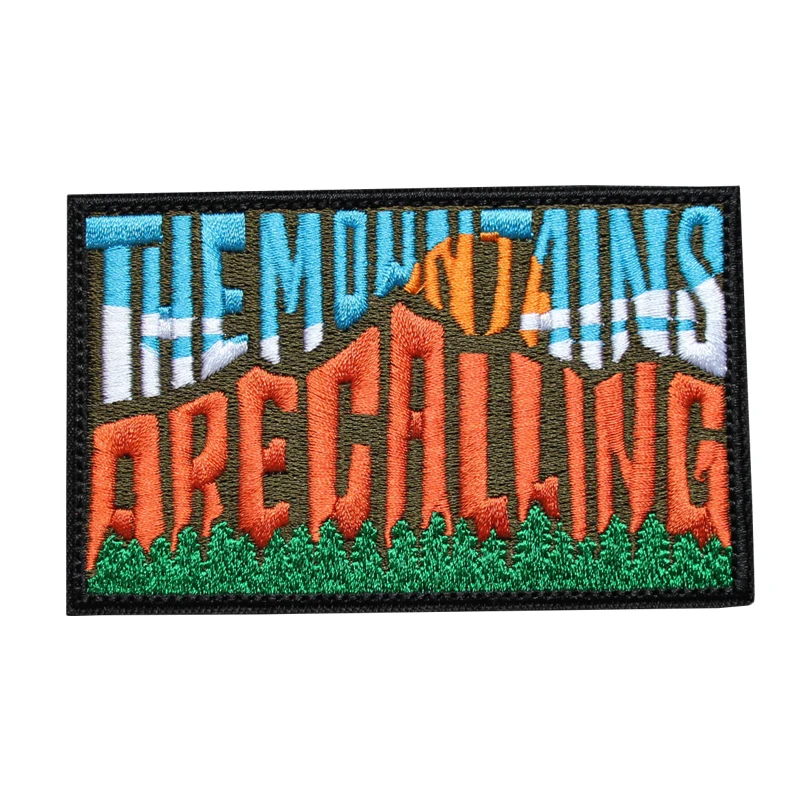 Accesorios para bolsa al aire libre, insignia completamente bordada "Las montañas están llamando", chaqueta de moral de paisaje, parche con gancho para mochila DIY - imagen 4