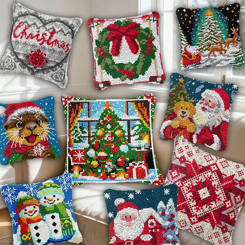 Kit de gancho de pestillo navideño, alfombras, almohada, Kit de gancho de pestillo de Satán Smyrna, Kit de bordado feliz, almohada de punto de cruz, paquete de botones, cojín - imagen 2