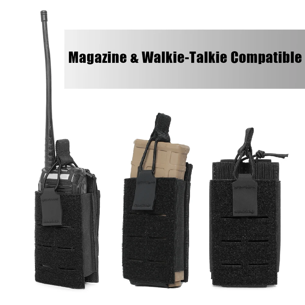 Bolsa táctica para revistas 5,56, Walkie Talkie, bolsa para revistas individual, Molle con tapa abierta, soporte magnético cortado con láser, accesorios de caza - imagen 2