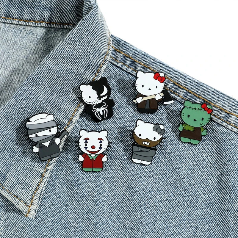 Broche de Hello Kitty para mochila, insignia de Metal, 6 piezas, personaje de dibujos animados, esmalte bonito, regalo de Halloween para amigo - imagen 2