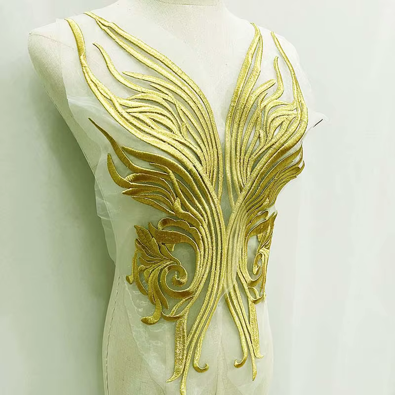 Aplique bordado flores hilo dorado – Encaje para vestido novia