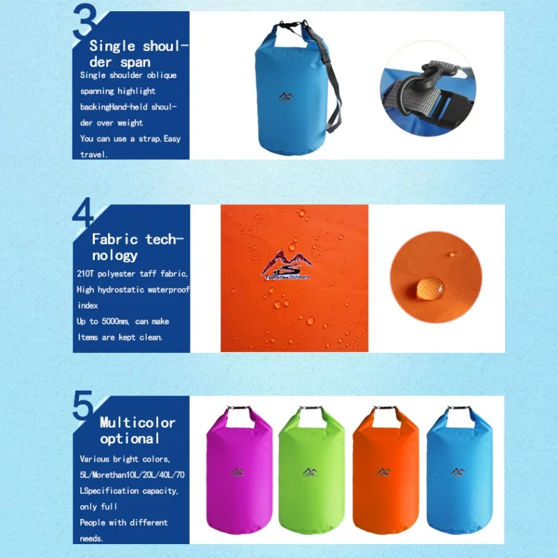 Bolsa seca impermeable 5L10L20L40L70L para acampar, senderismo, natación, Rafting, Kayak, río, pesca, de agua al aire libre - imagen 5