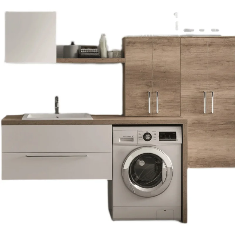 Gabinete de lavandería personalizado para balcón 2023, combinación de placa de roca, lavabo integrado, gabinete de baño, lavado a mano ligero de lujo, - imagen 5
