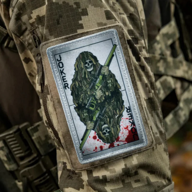 Joker Poker esqueleto soldado parche táctico militar francotirador moral brazalete mochila insignia gancho y bucle ropa apliques en mochila - imagen 4