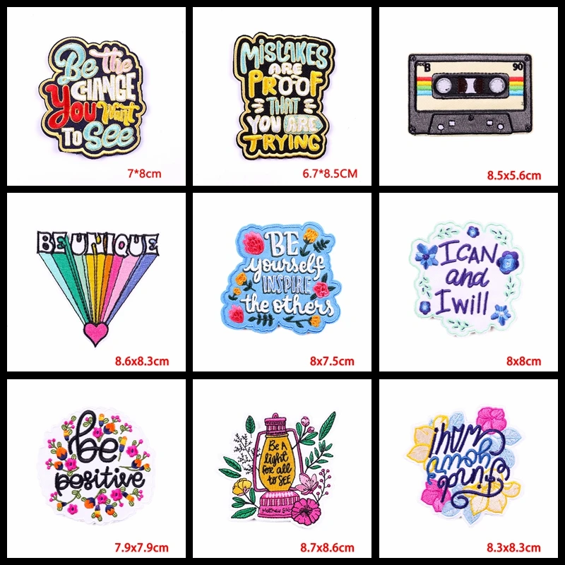 Prajna-parches bordados con letras para planchar, parches de dibujos animados para ropa, apliques de Radio, flores, bricolaje, 10 unidades - imagen 3