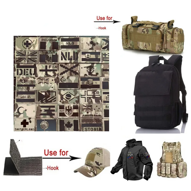Parches reflectantes IR bandera de camuflaje del Reino Unido España Francia Alemania y otros países insignia táctica militar apliques de tela - imagen 2