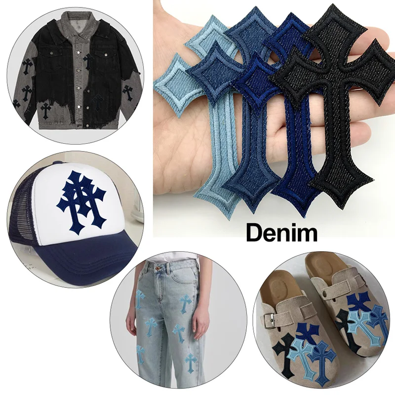 Parches bordados cruzados para ropa, parches para planchar, apliques para ropa, pegatinas vaqueras, rayas, 10 unidades por lote - imagen 4