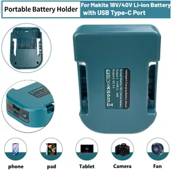 Estante de carga rápida para batería de iones de litio Makita de 18V/40V con puerto USB tipo C adaptador de cargador portátil con hebilla de cinturón