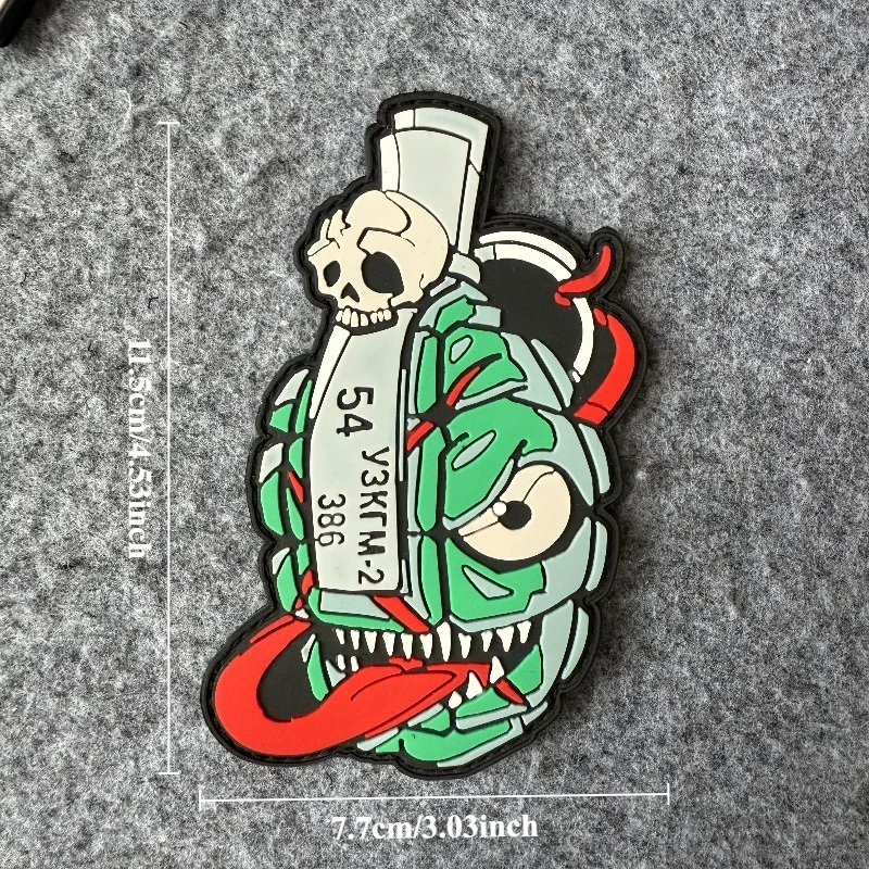 Parche de calabaza llameante de PVC, insignia de moral táctica de granada de mano de dibujos animados, parches de gancho y bucle DIY para mochila de ropa - imagen 3