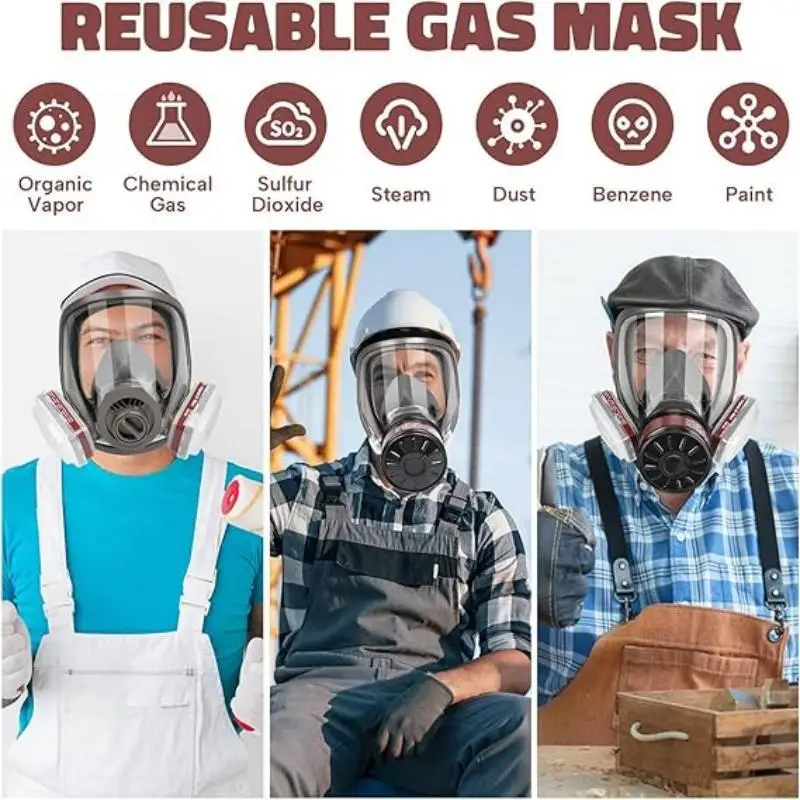 Mascarilla de gas con respirador de cara completa, recipiente de filtro de 40 mm para gases industriales, pulido químico, soldadura, pulverización, protección de seguridad - imagen 5
