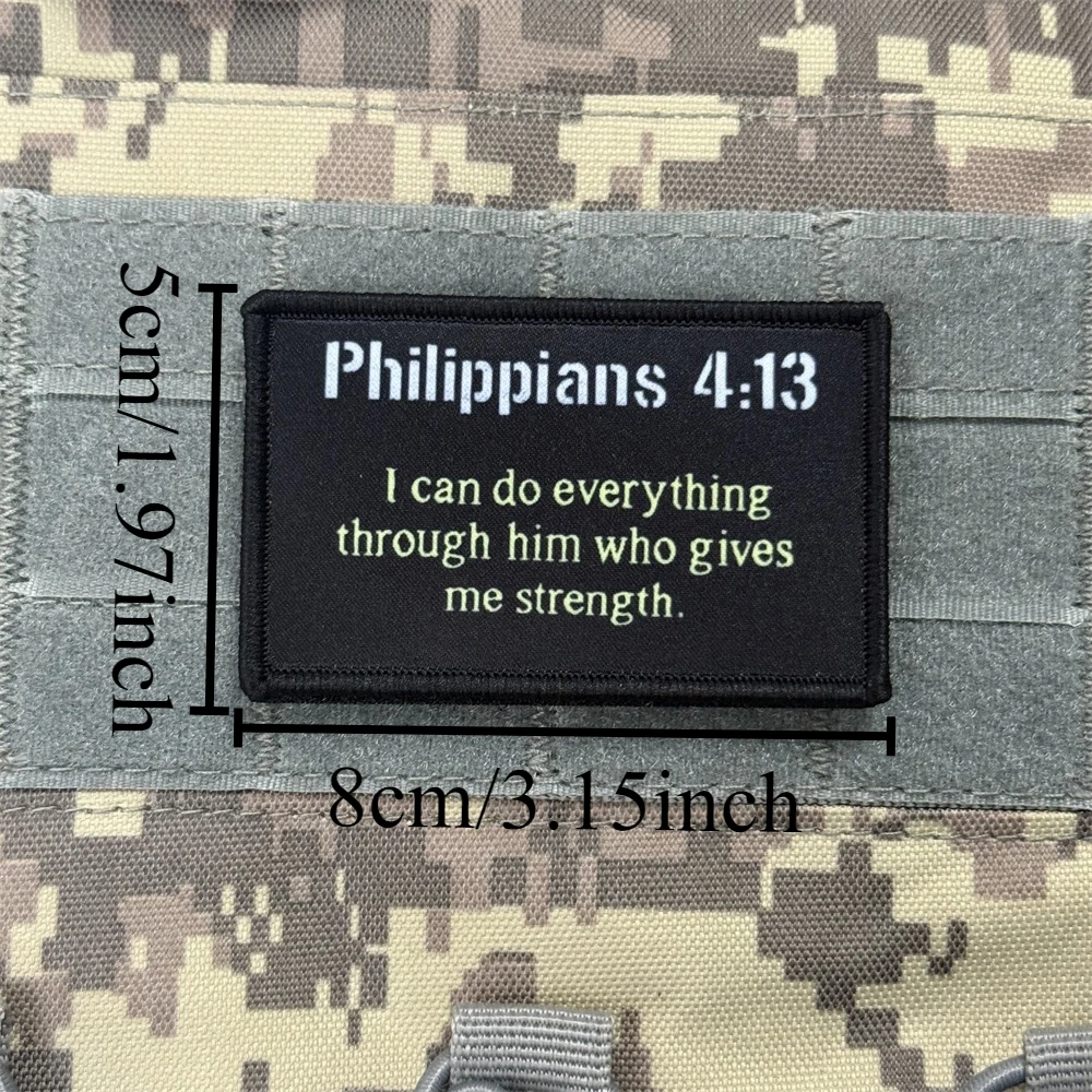 Filipenses 4:13 versículo de la Biblia, parche divertido religioso, insignia de moral táctica, gancho y bucle impreso, mochila, ropa, pegatina, brazalete - imagen 2