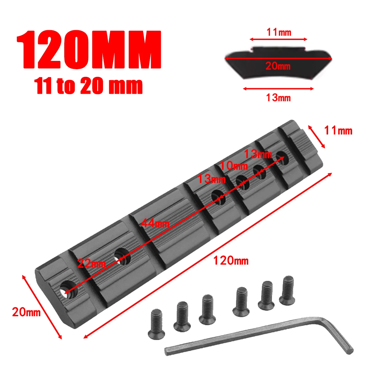 Convertidor de 11mm a 20mm, montaje en riel Picatinny, adaptador de Base de alcance de aluminio, montaje de alcance PicatinnyRail, adaptador de riel de Base curva Plnae