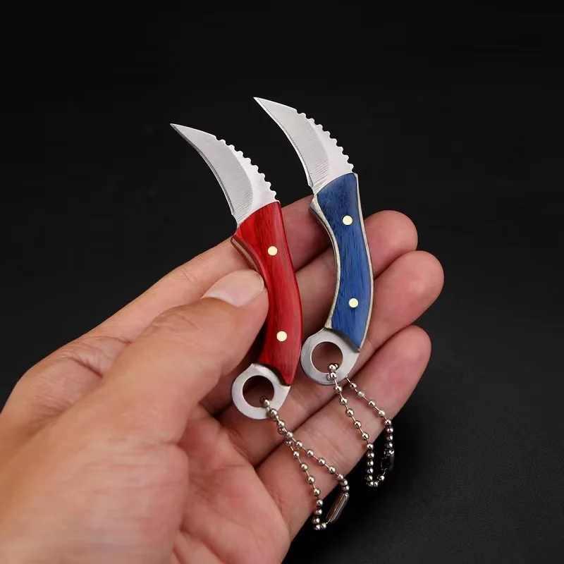 Llavero bolsillo cuchillo recto anillo madera colorida - imagen 5