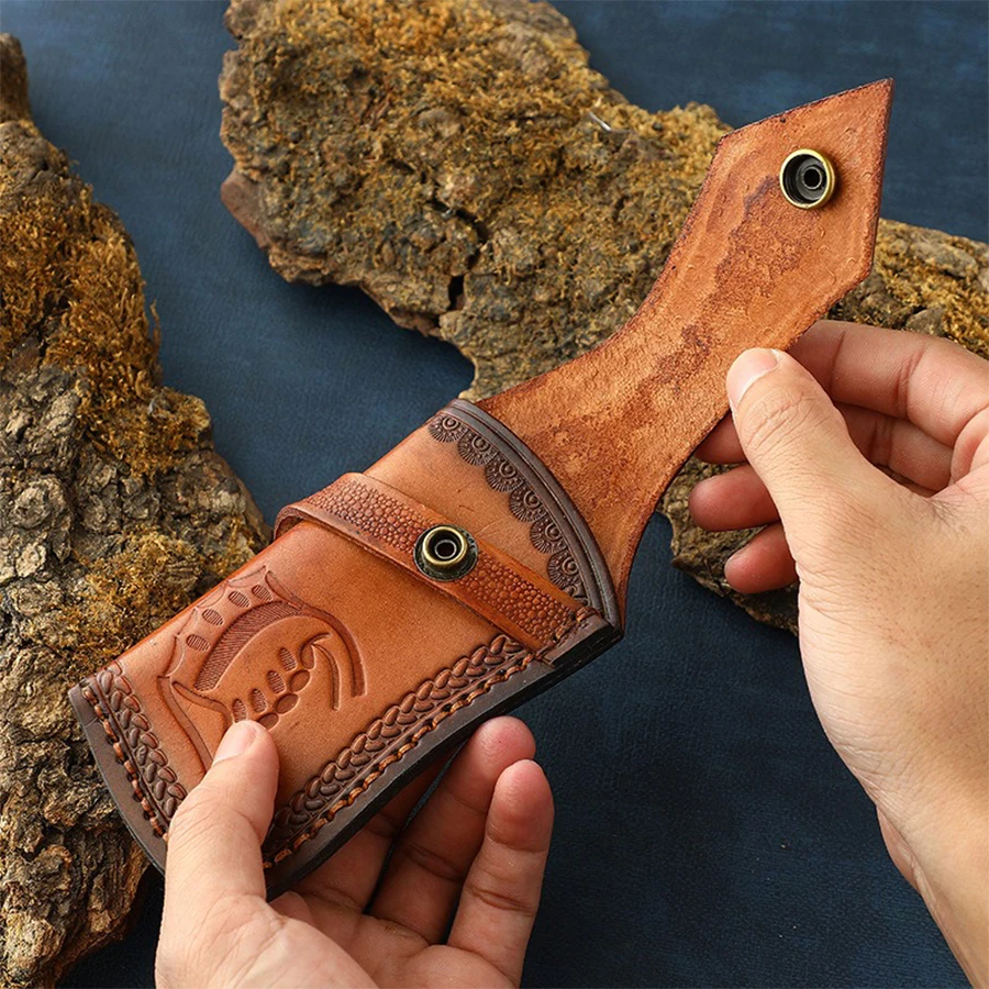 Juego de cuchillos plegables curtidos para verduras, juego de almacenamiento de piel de vaca, juego de cuchillos de Damasco, cuchillo de concha portátil para exteriores - imagen 5