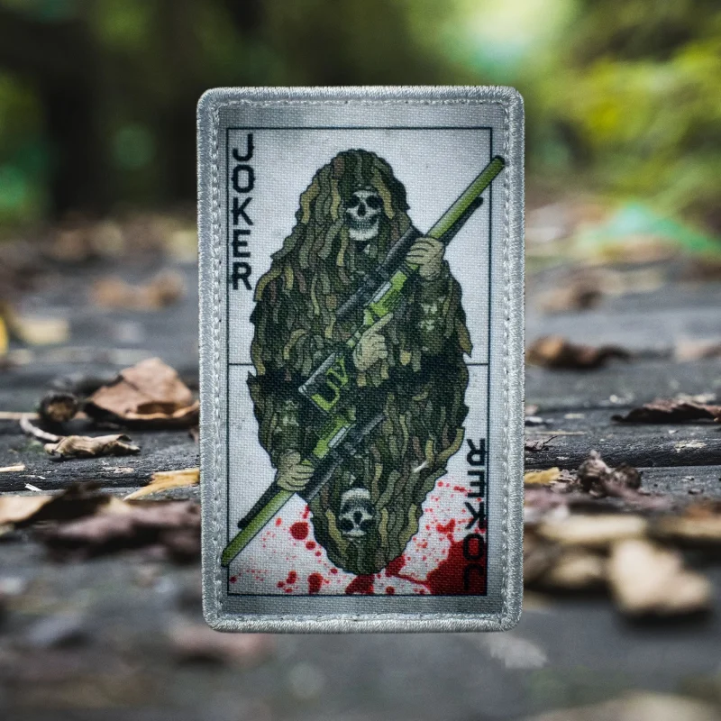 Joker Poker esqueleto soldado parche táctico militar francotirador moral brazalete mochila insignia gancho y bucle ropa apliques en mochila