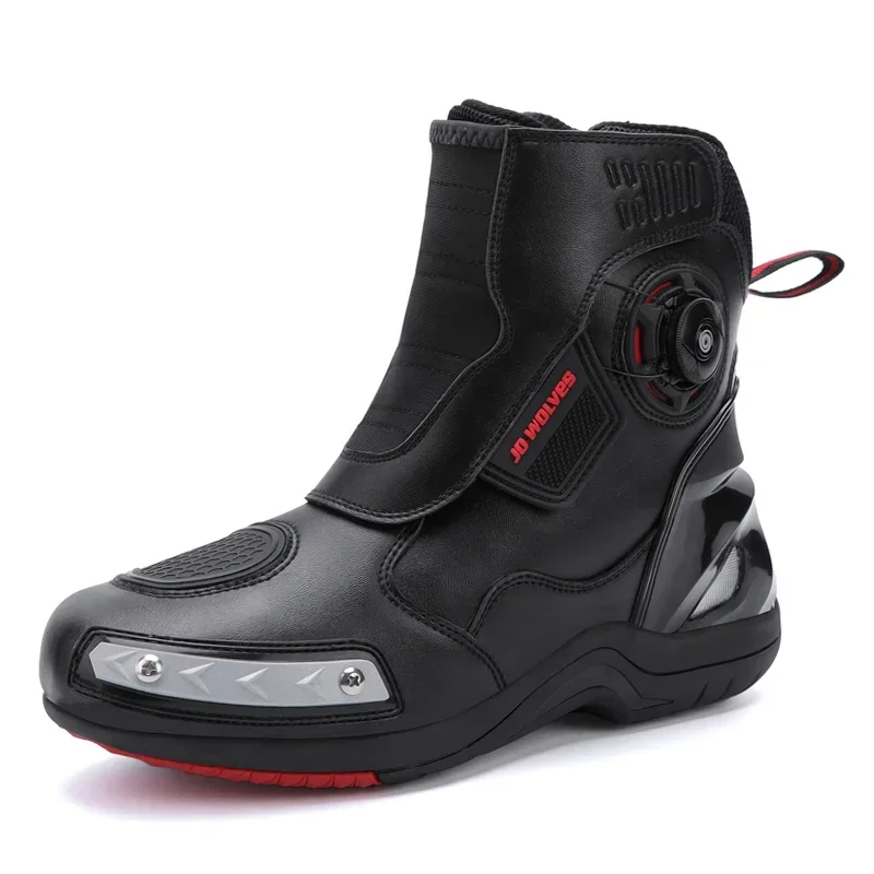 Botas de Moto para Hombre, zapatos de cuero de microfibra, impermeables, con cordones rápidos, Botas profesionales para Moto, Bota para Motociclista